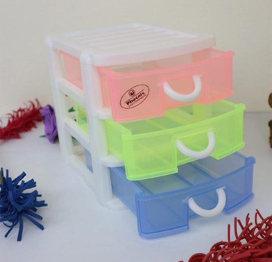 Jewelry box - Makeup box Premium 3-Drawer Flat Top Storage Unit , High Quality & Durable - Mini Drawer Organizer, Plastic Jewelry Storage Box - Stationery box - 3 tier rack for multipurpose