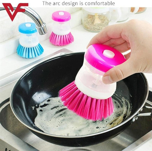 Pot Dish Plastic Brush With Liquid Soap Detergent Storage Kitchen Gadgets Wash Tool