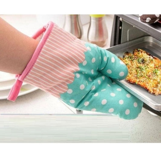 1Pair Cooking Glove Microwave Oven Mitt Insulated Non-slip Glove Assorted Color and Design
