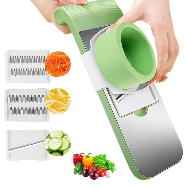 Multifunctional Vegetable Cutter, Universal Slicer, Onion Cutter with 5 Blade Settings and Collection Basin, Professional Vegetable Slicer for Onions, Garlic, Tomatoes, Potato, Carrot