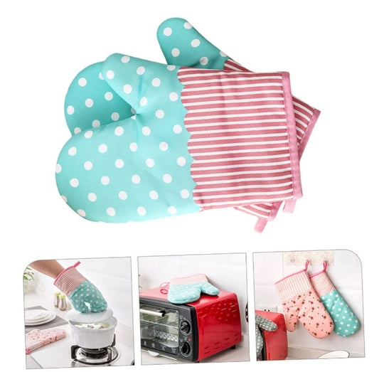 1Pair Cooking Glove Microwave Oven Mitt Insulated Non-slip Glove Assorted Color and Design