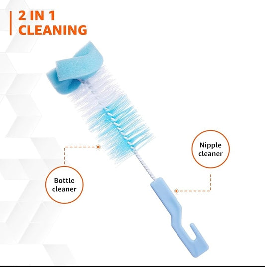 Baby Bottle Brush Set - 2-in-1 Cleaning Brush with Bottle Cleaner and Nipple Brush - BPA Free, Easy to Use for Baby Bottles