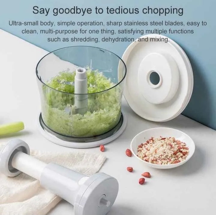 Manual Hand Operated 1500 ML litter Chopper Pump Action Food Processor Portable Container And Easy To Clean Kitchen Gadget.