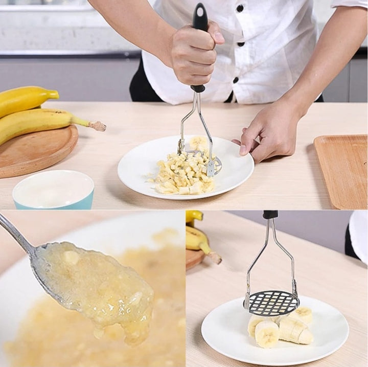 Stainless Steel Pusher/Potato Masher With Broad Mashing Plate For Smooth Mashed Potatoes Fruit Vegetable Tools Press Crusher
