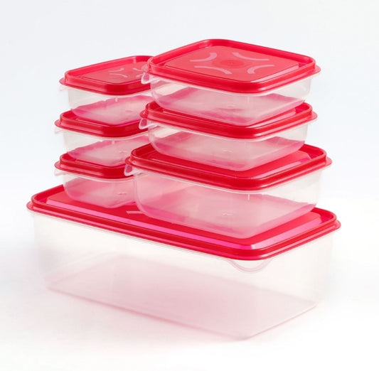 IKEA STYLE FOOD CONTAINERS, THUMB LOCK FOOD CONTAINER, STACKABLE PLASTIC STORAGE BOXES ( 7PC SET)