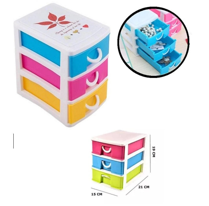 Jewelry box - Makeup box Premium 3-Drawer Flat Top Storage Unit , High Quality & Durable - Mini Drawer Organizer, Plastic Jewelry Storage Box - Stationery box - 3 tier rack for multipurpose