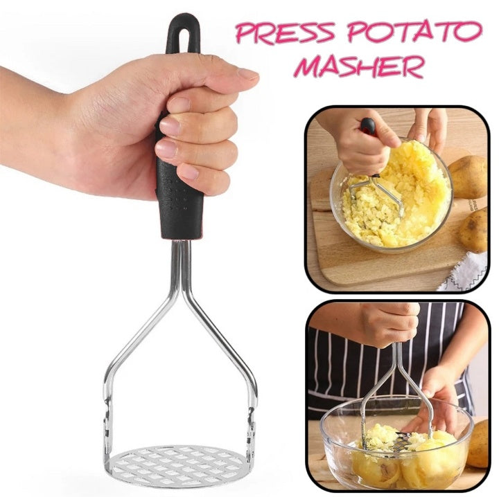 Stainless Steel Pusher/Potato Masher With Broad Mashing Plate For Smooth Mashed Potatoes Fruit Vegetable Tools Press Crusher