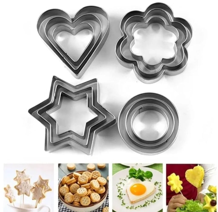 Cookies Pastry Fruit Cutters 12 Pcs Stainless Steel Cookie Cutter Heart Star Circle Flower Shaped Molds