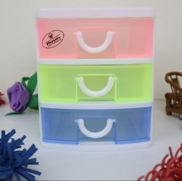 Jewelry box - Makeup box Premium 3-Drawer Flat Top Storage Unit , High Quality & Durable - Mini Drawer Organizer, Plastic Jewelry Storage Box - Stationery box - 3 tier rack for multipurpose